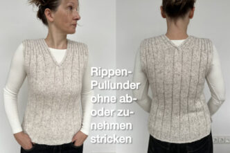 Das Bild meines selbstgestrickten Pullunders von vorne und hinten.